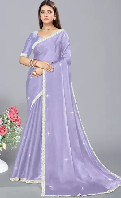 Embellished Bollywood Organza, Pure Silk Saree  (Purple)