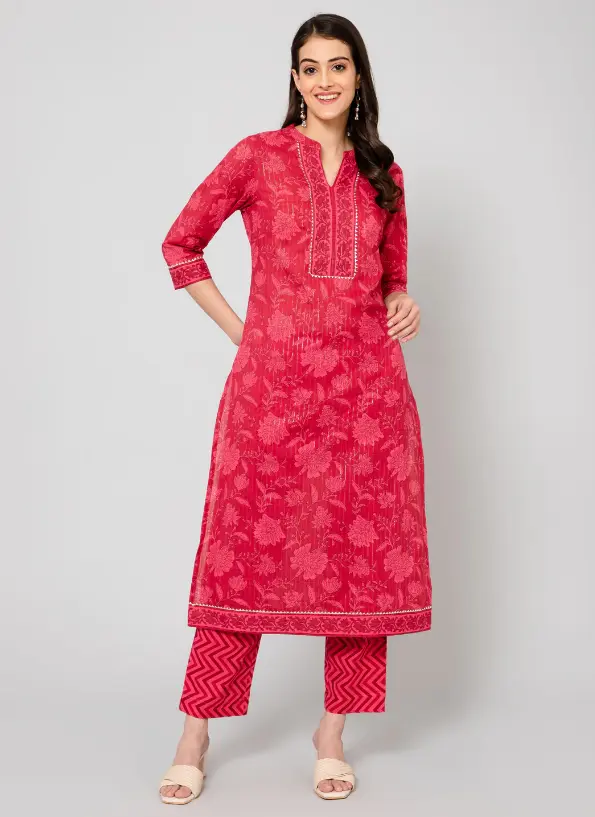 Cantabil Women's Casual Pink Printed Palazzo Set