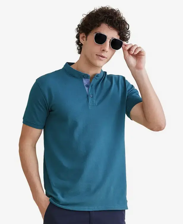 Solids Mandarin Polo: Teal Mandarin Polos