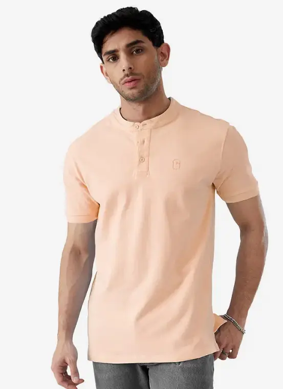 Solids Mandarin Polo: Nude Pink Mandarin Polos