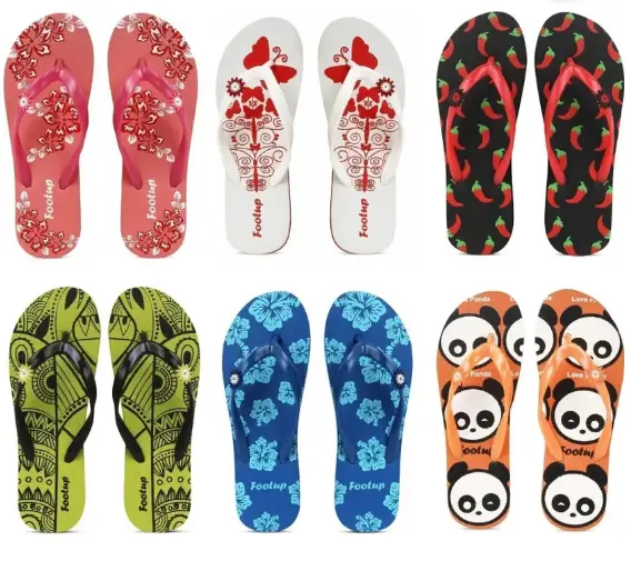 Footup  Womens Comfort Stylish Trending with colorful Printed Slippers combo (Pack Of 6 pairs)