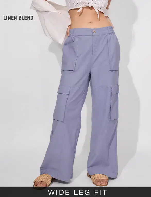 Cotton Linen Pants: Iris Blue Women Cargo Pants