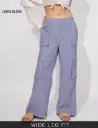 Cotton Linen Pants: Iris Blue Women Cargo Pants