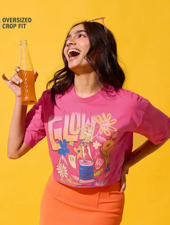 Disney: Tinker Bell Glow Women Oversized Cropped T-Shirts