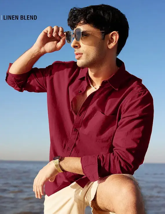 Cotton Linen: Red Cotton Linen Shirts (XS)