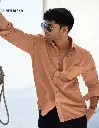 Cotton Linen: Coral Peach Cotton Linen Shirts