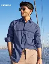 Cotton Linen: Indigo Blue Cotton Linen Shirts