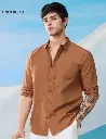 Cotton Linen: Russet Brown Cotton Linen Shirts