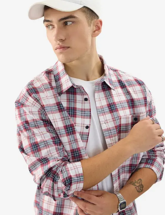 Plaid: Red And White Men Relaxed Shirts