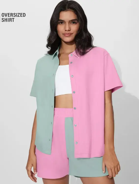 Solids: Pink, Green Colourblock Women Boyfriend Shirts
