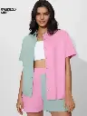 Solids: Pink, Green Colourblock Women Boyfriend Shirts