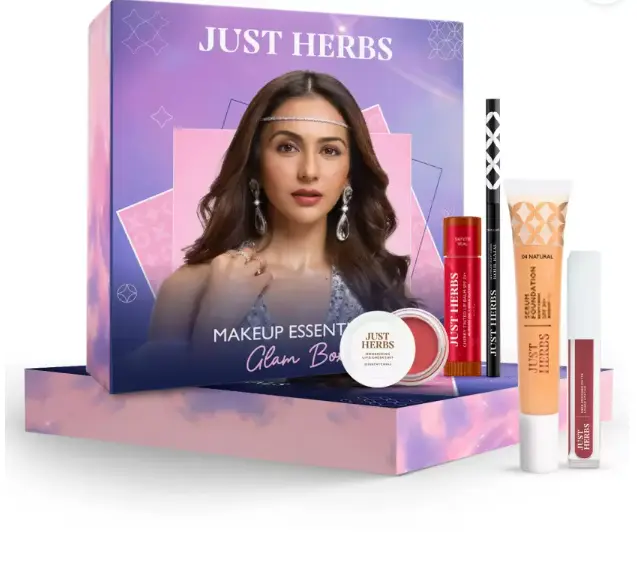 Just Herbs Makeup Glam Kit with Lip Balm, Foundation, Liquid Lipstick, Cheek Tint & Kajal