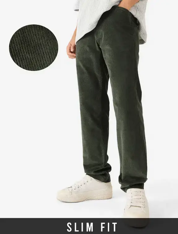 Corduroy Pants: Olive Green Men Pants