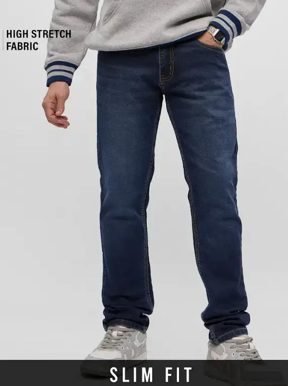 Slim Fit Jeans: Dark Wash Men Jeans (28)