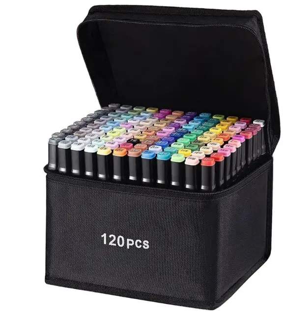 Alcohol Based Dual Head Broad and Fine Tip Marker Drawing Pen with Pouch  (Set of 120, Multicolor)
