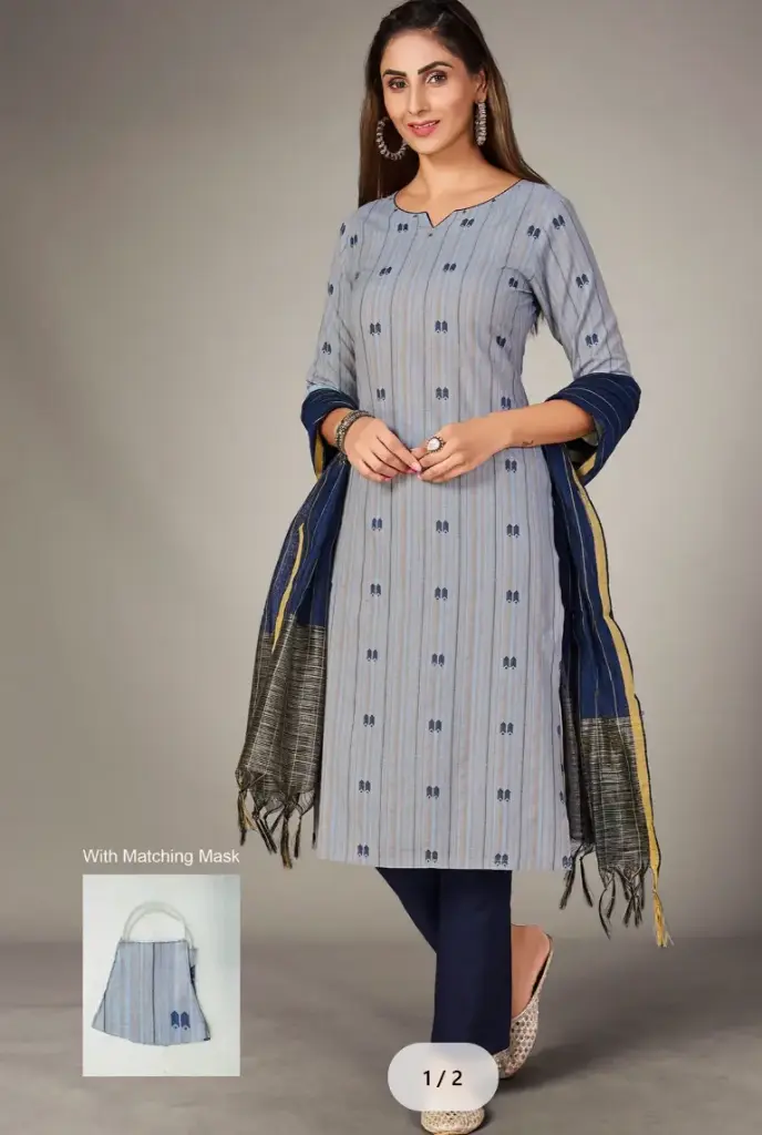 Laxmipati Pure Cotton Pearl Blue Contract Dobby Designs With Duppata & Pant