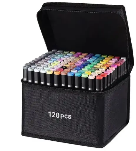 Alcohol Based Dual Head Broad and Fine Tip Marker Drawing Pen with Pouch  (Set of 120, Multicolor)