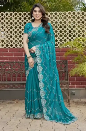 Self Design Bollywood Organza, Jimmy choo Saree  (Dark Blue)