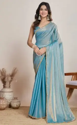 SOLITIQ  Self Design Bollywood jimmy choo Saree  (Blue)
