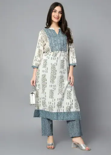 Cantabil Women's Casual Blueprint Printed Palazzo Set