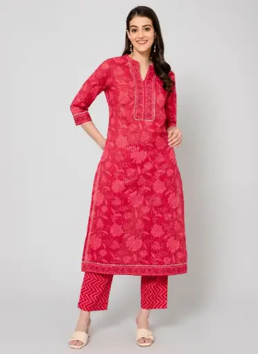 Cantabil Women's Casual Pink Printed Palazzo Set