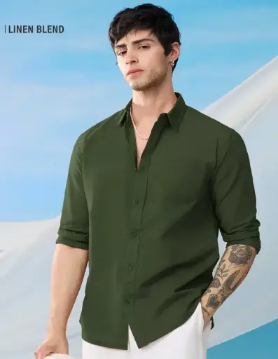 Cotton Linen: Olive Cotton Linen Shirts