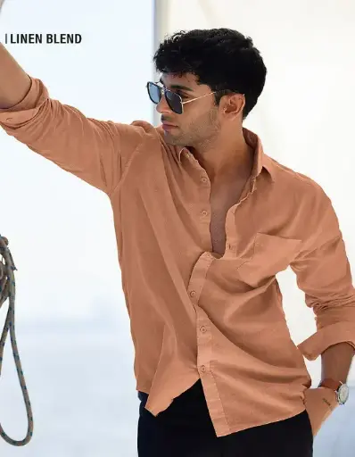 Cotton Linen: Coral Peach Cotton Linen Shirts