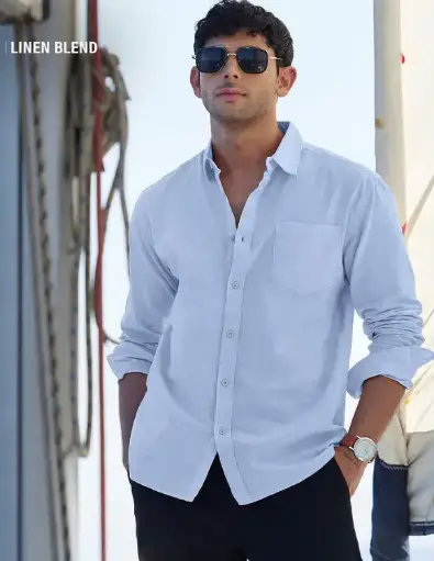 Cotton Linen: Sky Blue Cotton Linen Shirts