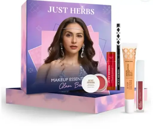 Just Herbs Makeup Glam Kit with Lip Balm, Foundation, Liquid Lipstick, Cheek Tint & Kajal