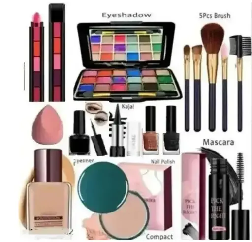 eyeshadow with eyeliner mascara kajal lipstick nail polish compact & foundation  (Pack of 11)