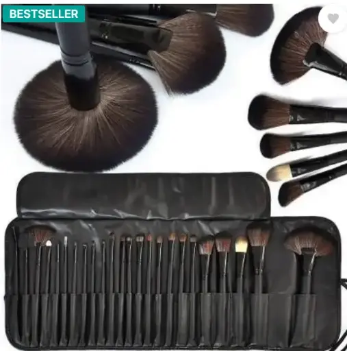 Professional Wood Make Up Brushes Sets With Leather Storage Pouch  (Pack of 24)